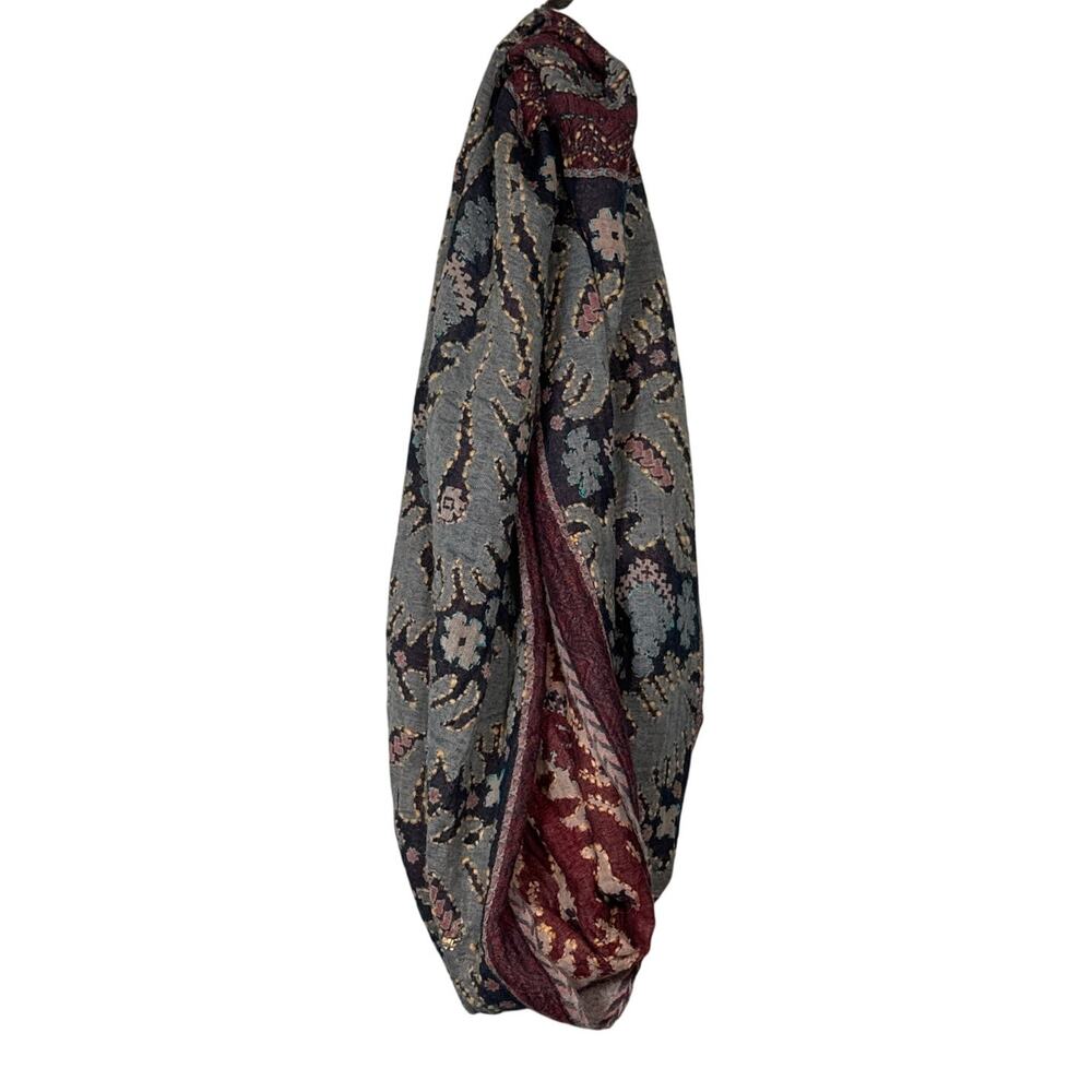 Vintage Wool Blend Infinity Scarf Womens Rust Red Floral Boho Bohemian Dasmack